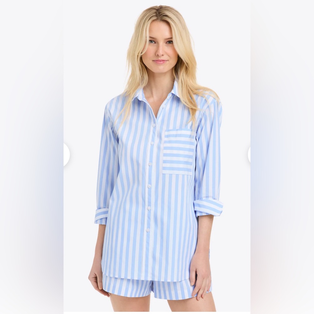 Draper James Women’s Lynn Long Sleeve Top Blue/White Size‎ Medium New